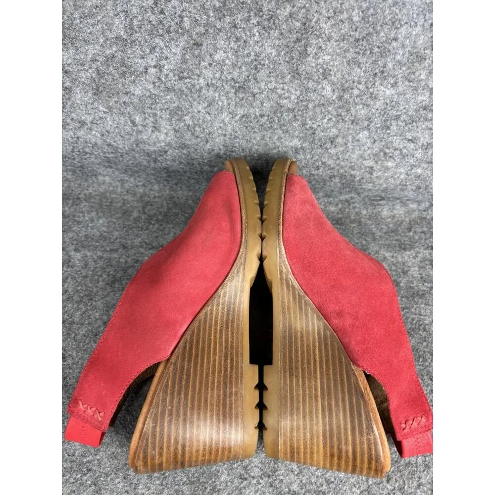 Sorel Joanie II Slingback Wedge Sandals Womens Size 9.5 Red Suede Shoes Open Toe